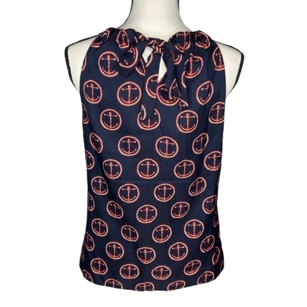 Outback Red Top Nautical Anchor Print Keyhole‎ Tie Neck Sleeveless Blouse Size S - Picture 7 of 13